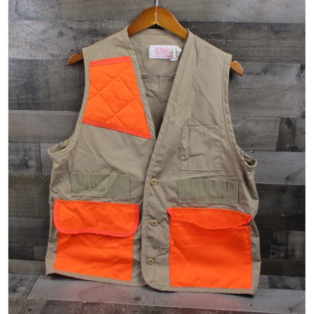 Vintage SafTbak Hunting Vest Large 42x44 Orange Tan USA Catfish Hunter Pockets